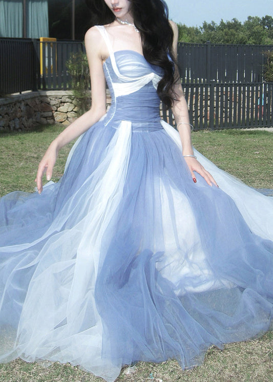 Bohemian Blue Exra Large Hem Patchwork Tulle Holiday Dress Summer