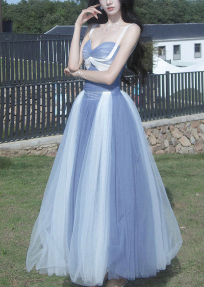 Bohemian Blue Exra Large Hem Patchwork Tulle Holiday Dress Summer