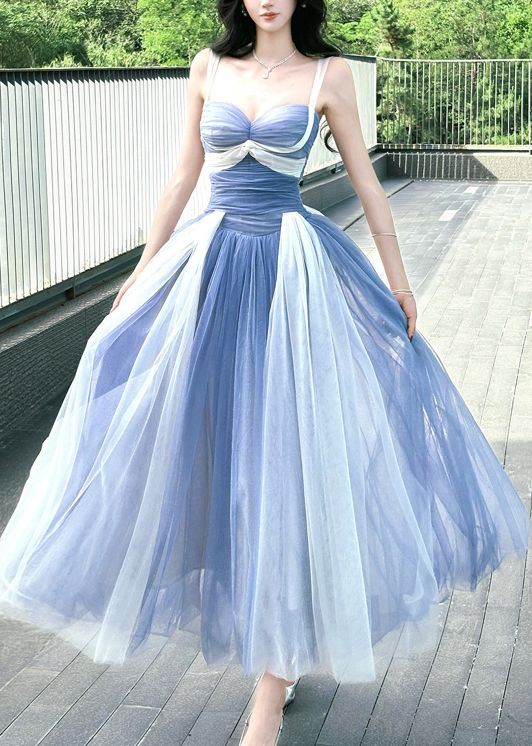 Bohemian Blue Exra Large Hem Patchwork Tulle Holiday Dress Summer