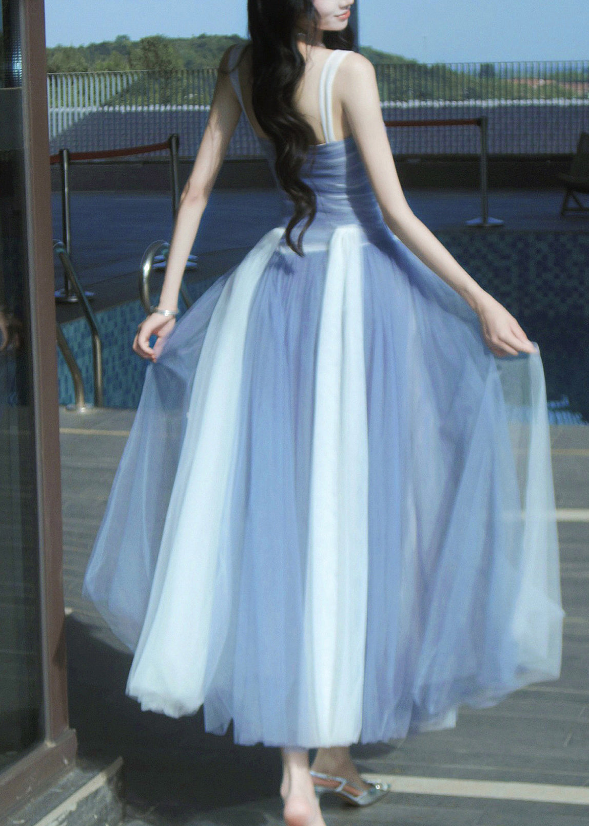 Bohemian Blue Exra Large Hem Patchwork Tulle Holiday Dress Summer