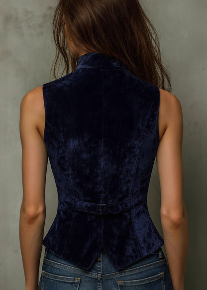 Bohemian Blue Lace Patchwork Velour Vest Sleeveless