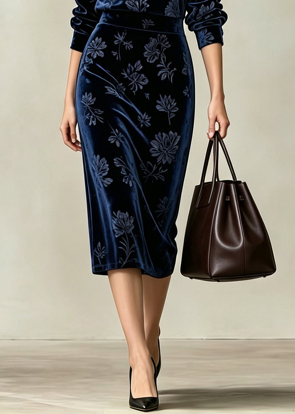Bohemian Blue Mandarin Collar Two Pieces Set Long Sleeve