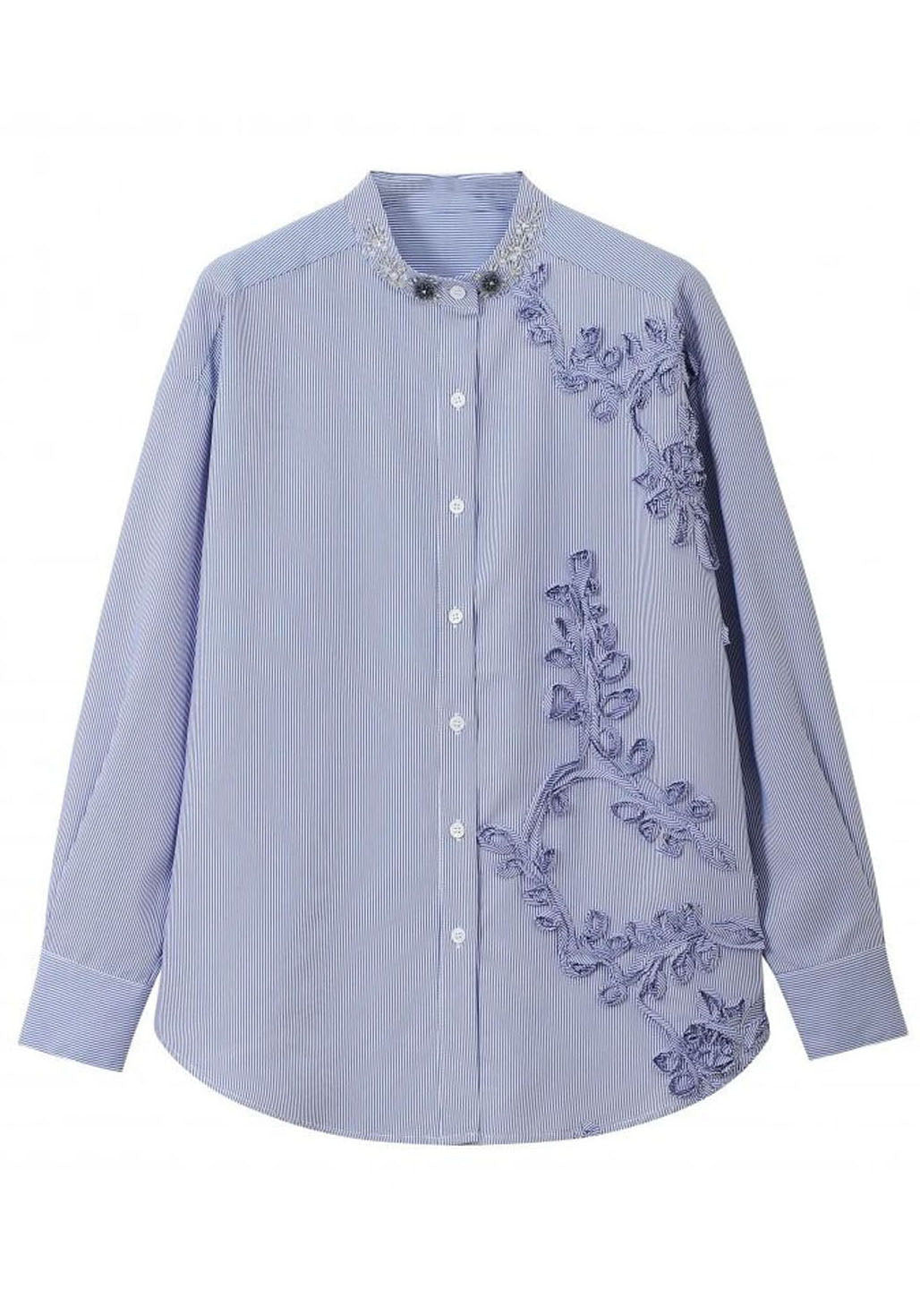 Bohemian Blue Nail Bead Striped Button Shirts Fall
