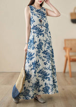 Load image into Gallery viewer, Bohemian Blue O-Neck Print Long Dress Summer