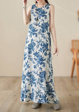Load image into Gallery viewer, Bohemian Blue O-Neck Print Long Dress Summer