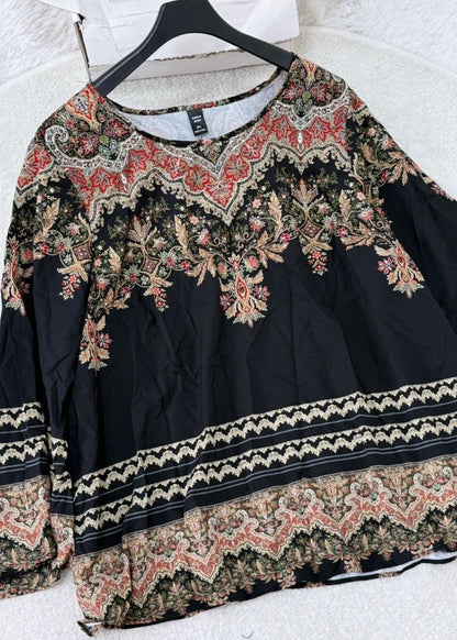 Bohemian Blue O-Neck Print T Shirts Flare Sleeve