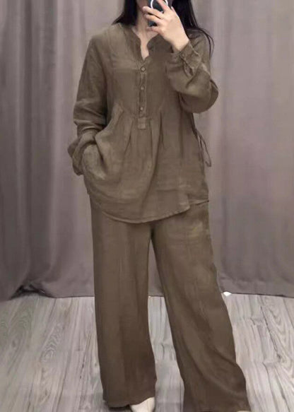 Bohemian Blue O-Neck Shirts And Wide Leg Pants Two Pieces Set Spring