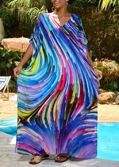 Bohemian Blue Oversized Print Chiffon Robe Dresses Summer