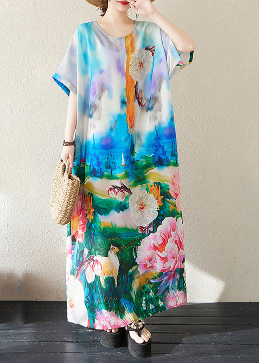 Bohemian Blue Oversized Tie Dye Cotton Maxi Dresses Summer