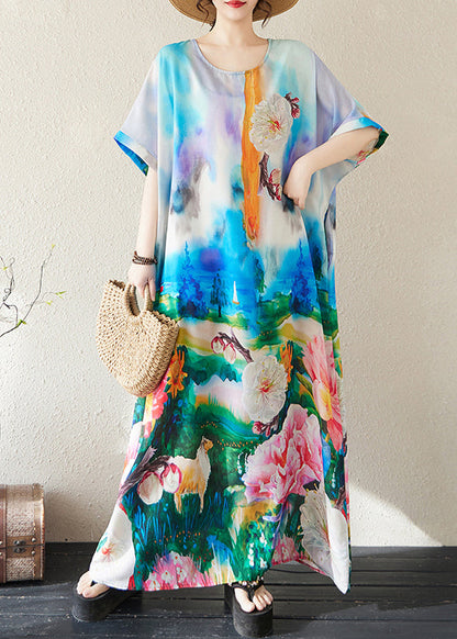 Bohemian Blue Oversized Tie Dye Cotton Maxi Dresses Summer