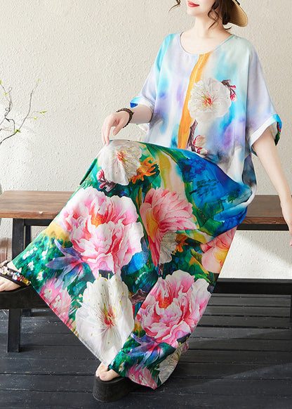 Bohemian Blue Oversized Tie Dye Cotton Maxi Dresses Summer