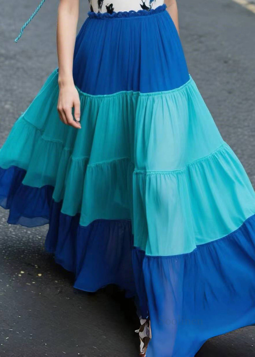 Bohemian Blue Patchwork Print Chiffon Beach Dress Summer