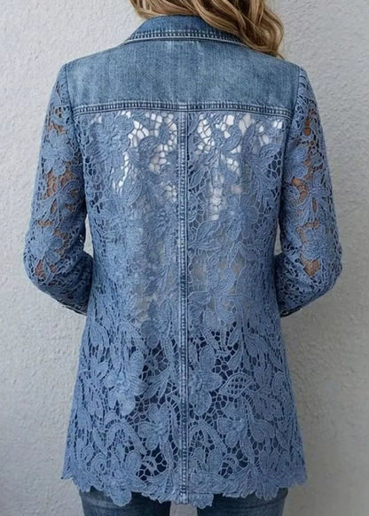 Bohemian Blue Peter Pan Collar Lace Patchwork Denim Coats Summer