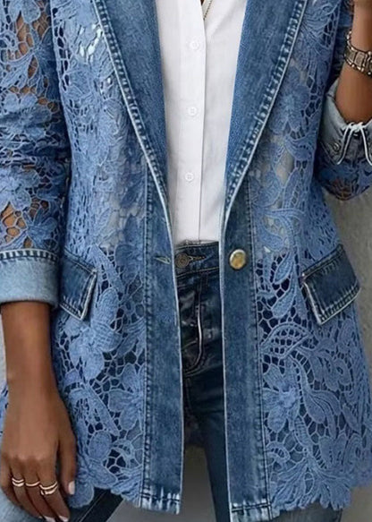 Bohemian Blue Peter Pan Collar Lace Patchwork Denim Coats Summer