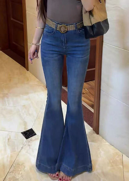 Bohemian Blue Silm Fit Denim Bell-bottom Trousers Spring