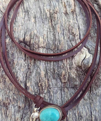 Bohemian Brown Leather Turquoise Pearl Necklace