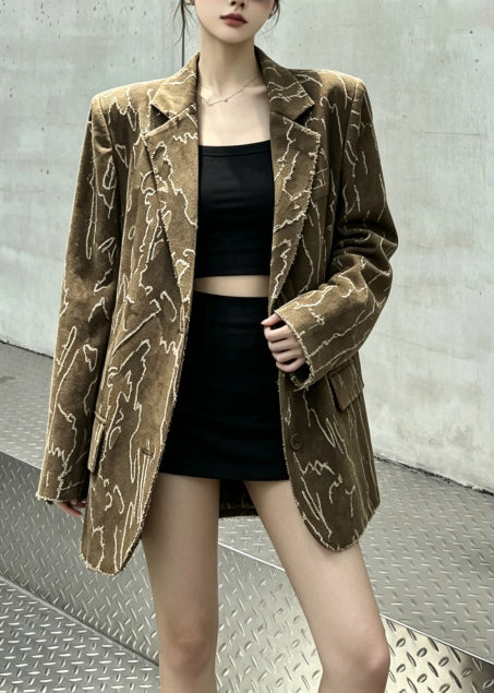 Bohemian Brown Oversized Print Cotton Coat Fall