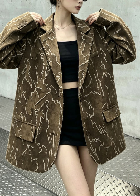 Bohemian Brown Oversized Print Cotton Coat Fall