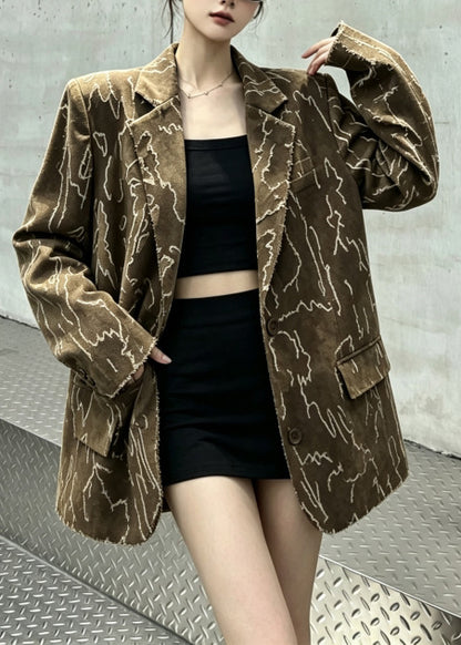 Bohemian Brown Oversized Print Cotton Coat Fall