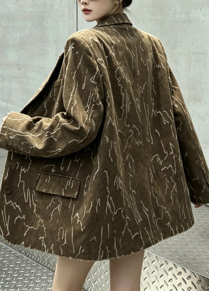 Bohemian Brown Oversized Print Cotton Coat Fall