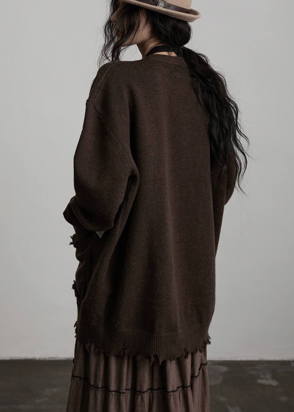 Bohemian Chocolate Oversized Patchwork Applique Knit Cardigan Winter