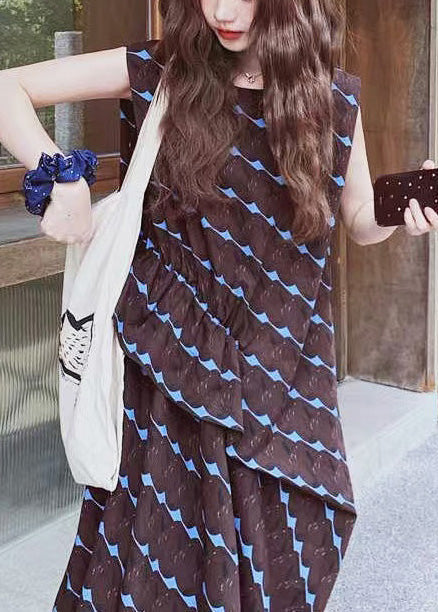 Bohemian Chocolate Oversized Print Cotton A Line Dress Sleeveless