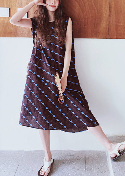 Bohemian Chocolate Oversized Print Cotton A Line Dress Sleeveless