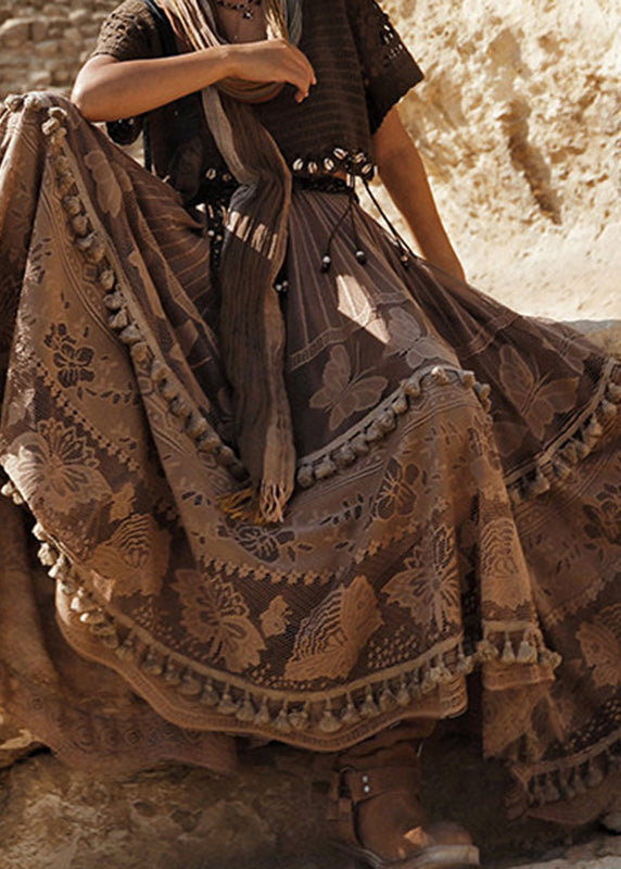 Bohemian Coffee High Waist Tulle A LineSkirt Summer