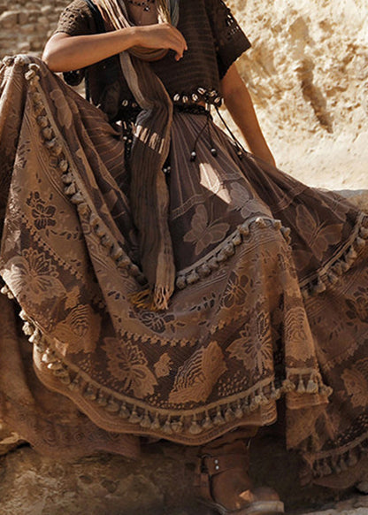 Bohemian Coffee High Waist Tulle A LineSkirt Summer
