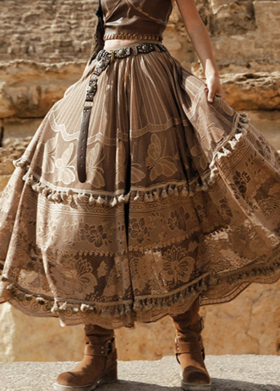 Bohemian Coffee High Waist Tulle A LineSkirt Summer