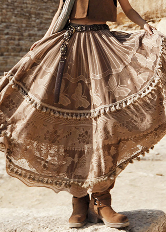 Bohemian Coffee High Waist Tulle A LineSkirt Summer