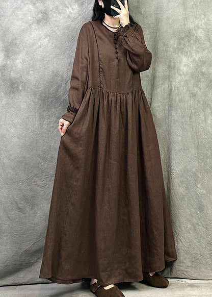 Bohemian Coffee Oversized Ruffled Cotton Maxi Dress Fall