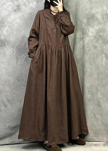 Bohemian Coffee Oversized Ruffled Cotton Maxi Dress Fall