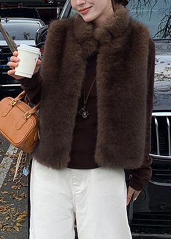 Bohemian Coffee Patchwork Leather And Fur Waistcoat Sleeveless