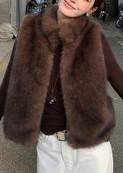 Bohemian Coffee Patchwork Leather And Fur Waistcoat Sleeveless