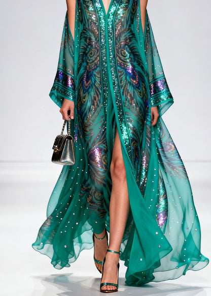 Bohemian Cold Shoulder Print Zircon Chiffon Maxi Dress Summer