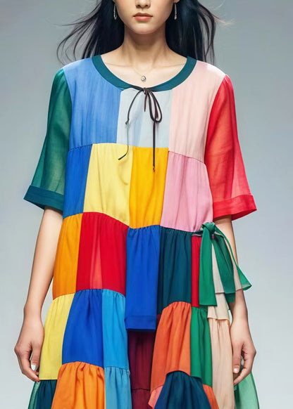 Bohemian Colorblock Oversized Patchwork Tulle Beach Dress Summer