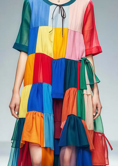 Bohemian Colorblock Oversized Patchwork Tulle Beach Dress Summer