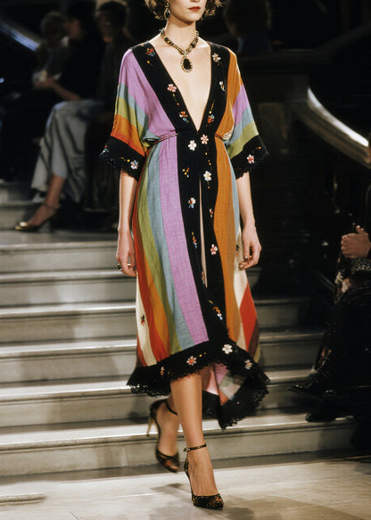 Bohemian Colorblock V Neck Patchwork Cotton Cardigans Half Sleeve