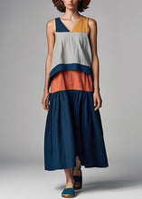 Load image into Gallery viewer, Bohemian Colorblock V Neck Patchwork Cotton Dresses Sleeveless