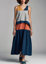 Load image into Gallery viewer, Bohemian Colorblock V Neck Patchwork Cotton Dresses Sleeveless