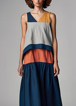 Load image into Gallery viewer, Bohemian Colorblock V Neck Patchwork Cotton Dresses Sleeveless