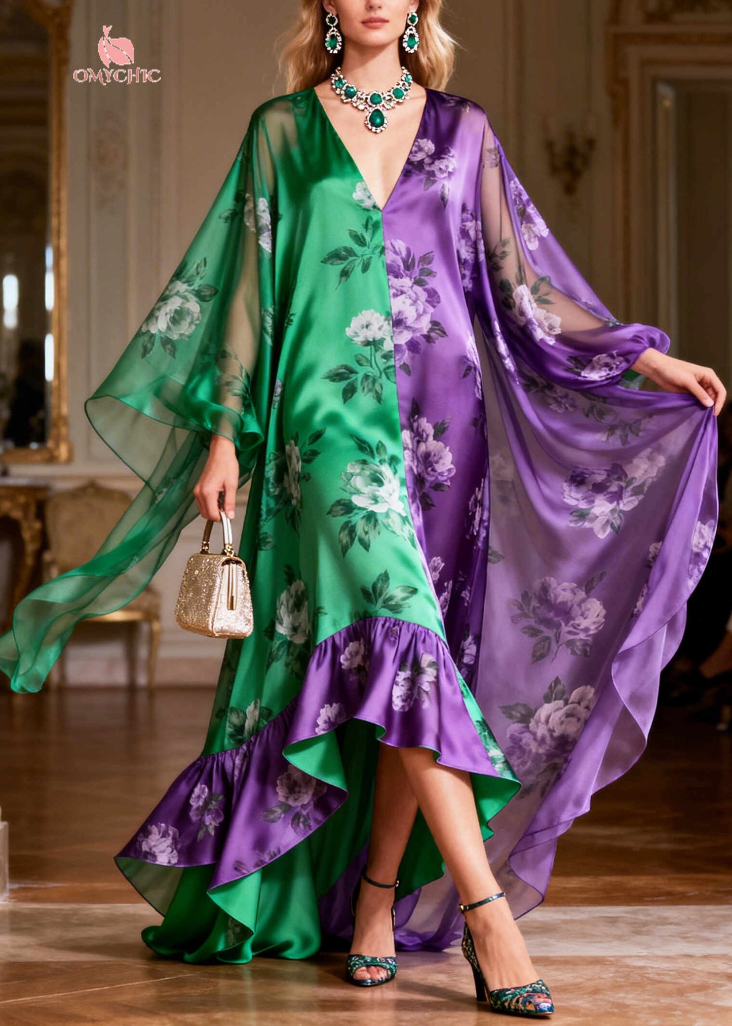 Bohemian ColorblockC Asymmetrical Patchwork Silk Holiday Dress Summer