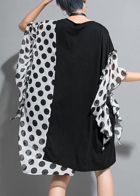 Bohemian Cotton clothes For Women fine Polka Dot Spliced Chiffon Personality Irregular Dress - SooLinen