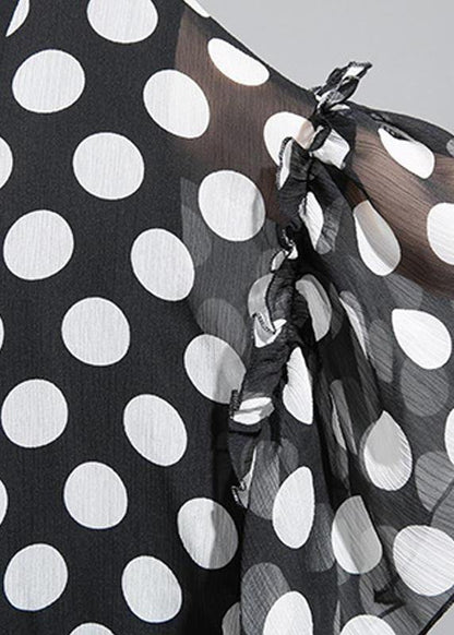 Bohemian Cotton clothes For Women fine Polka Dot Spliced Chiffon Personality Irregular Dress - SooLinen