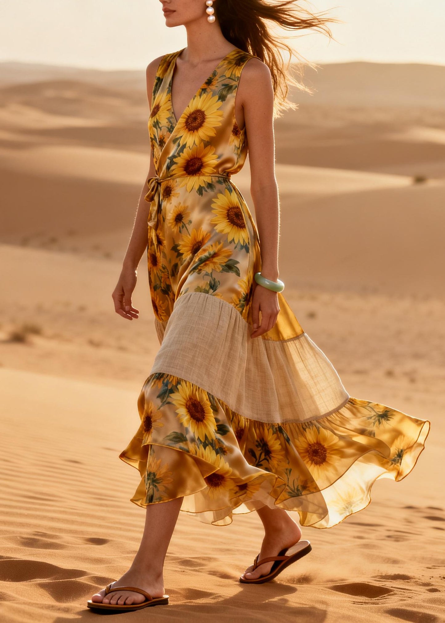 Bohemian Daisy Patchwork Chiffon Holiday Dress Summer