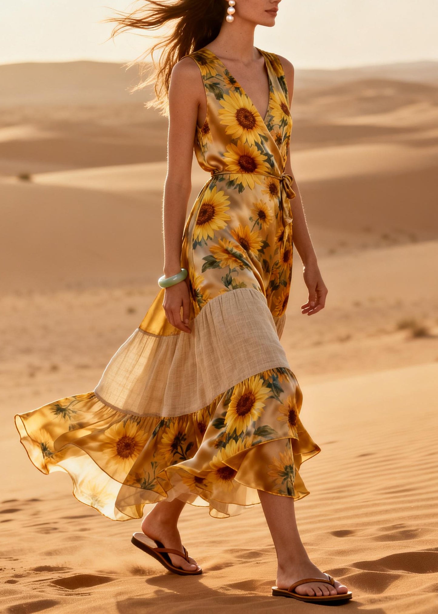 Bohemian Daisy Patchwork Chiffon Holiday Dress Summer