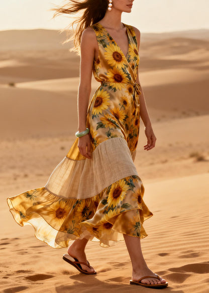 Bohemian Daisy Patchwork Chiffon Holiday Dress Summer