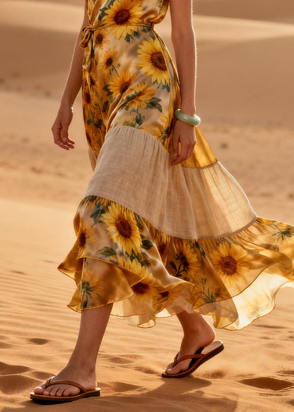 Bohemian Daisy Patchwork Chiffon Holiday Dress Summer