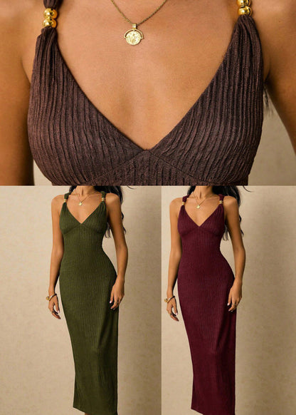 Bohemian Dull Green Backless Cross Strap Cotton Party Dress Summer